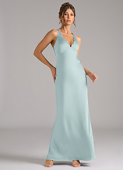 Azazie Tianna Bridesmaid Dresses Mist Sheath Stretch Satin Dress image5