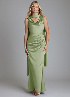 Azazie Tallie Abiti da Damigella Abito Sirena in Raso Elasticizzato Plissettato Verde Salvia image5
