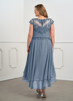 Azazie Shonda Brudens mor kjoler Boatneck Plisseret Blonder Chiffon Asymmetrisk Kjole image9