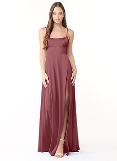 Azazie Halsey Bridesmaid Dresses Desert Rose Sheath Side Slit Stretch Satin Dress image1