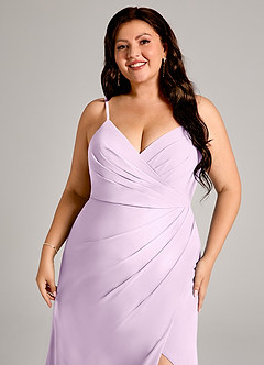 Azazie Maci Bridesmaid Dresses Frosted Lilac Sheath Pleated Chiffon Dress image12