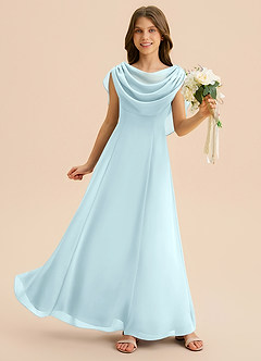Azazie Lambie Junior Abito A-Line in Chiffon Plissettato Nuvola Blu image5