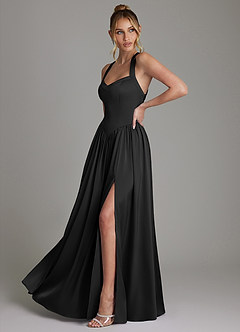Azazie Francis Bridesmaid Dresses Black A-Line Corset Stretch Satin Dress image5