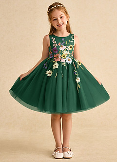 Azazie Prima Flower Girl Klänningar Klänning A-Line i Tyll Rosett image1