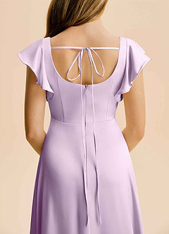 Azazie Bondi Junior A-Line Sideslids Stræk satin Gulv-længde Junior brudepige Kjole image6