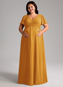 Azazie Verna Maternity Bridesmaid Dresses A-Line V-Neck Ruched Chiffon Floor-Length Dress image11