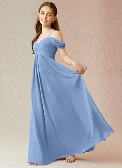 Azazie Kaitlynn Steel Blue A-Line Off the Shoulder Chiffon Dress image3