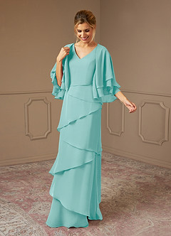 Azazie OHara Mère de la mariée Robes Robe Trapèze en Mousseline de soie Col V Aqua image3