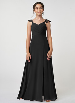 Azazie Amada Junior Abito A-Line in Chiffon Increspato Nero image1