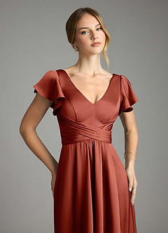 Azazie Omari Bridesmaid Dresses Terracotta A-Line Stretch Satin Dress image6