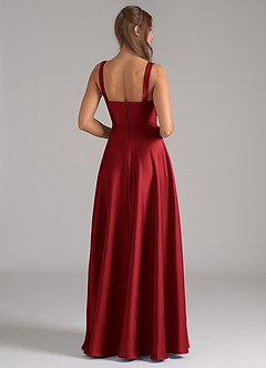 Azazie Shaude Robes de demoiselle d'honneur Robe Trapèze en Satin extensible Plissée Écarlate image6