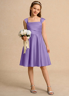 Azazie Budle Girls Formal Flower Girl Dresses Tahiti A-Line Pleated Matte Satin Dress image1