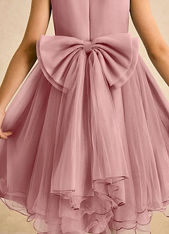 Azazie Lass Flower Girl Dresses Dusty Rose A-Line Bow Tulle Dress image6