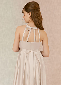 Azazie Arianthe Junior White Alabaster A-Line with Pockets Stretch Satin Dress image7