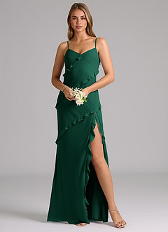 Azazie Nancie Bridesmaid Dresses Emerald Mermaid Ruched Chiffon Dress image8