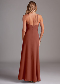 Azazie Bailey Bridesmaid Dresses Auburn A-Line Halter Side Slit Chiffon Dress image2