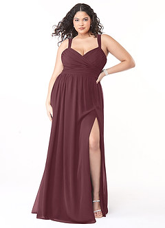 Azazie Aziza Bridesmaid Dresses Sangria A-Line V-Neck Pleated Chiffon Dress image7