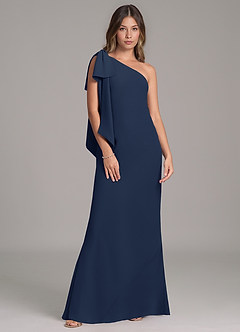 Azazie Capri Bridesmaid Dresses Dark Navy A-Line One Shoulder Chiffon Dress image6