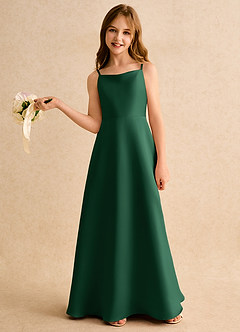 Azazie Joella Girls Formal Flower Girl Klänningar Klänning A-Line i Matt satäng Plisserad image2