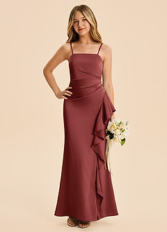 Azazie Lyla Junior Terracotta Mermaid Pleated Stretch Satin Dress image3