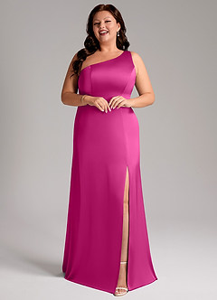 Azazie Phaedra Bridesmaid Dresses Fuchsia A-Line One Shoulder Stretch Satin Dress image13