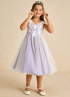 Azazie Sunnie Flower Girl Dresses Lilac A-Line Lace Tulle Dress image2