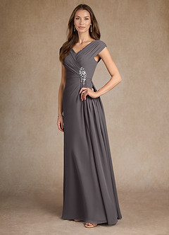 Azazie Bronson Mother of the Bride Dresses Steel Grey A-Line Pleated Chiffon Dress image4