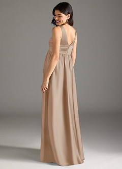 Azazie Yetta Maternity Bridesmaid Dresses A-Line Pleated Stretch Satin Floor-Length Dress image3