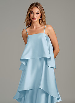 Azazie Azalea Bridesmaid Dresses Sky Blue A-Line Ruched Stretch Satin Dress image3