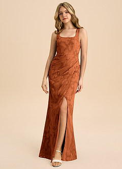 Azazie Mero Junior Robe Fourreau en Blumen-Burnout Plissée Orange Brûlée image3