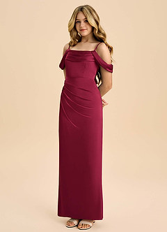 Azazie Saige Junior Robe Fourreau en Satin extensible Épaule décolletée Bourgogne image4