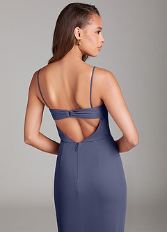Azazie Leonis Robes de demoiselle d'honneur Robe Fourreau Convertible en Maille Sans bretelle Bleu Orageux image4