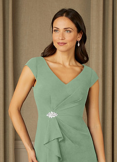 Azazie Nola Mother of the Bride Dresses Matcha Sheath V-Neck Pleated Chiffon Dress image4