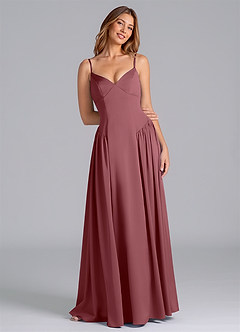 Azazie Kirby Bridesmaid Dresses Desert Rose A-Line Stretch Satin Dress image1