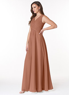 Azazie Flora Bridesmaid Dresses Bronzer A-Line Pleated Chiffon Dress image3