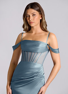Azazie Alyce Final Sale Dusty Blue Mermaid Off the Shoulder Stretch Satin Convertible Dress image6