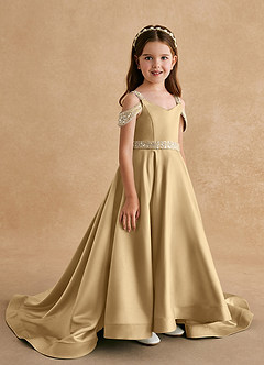 Azazie Jodi Flower Girl Dresses Gold A-Line Matte Satin Dress image3