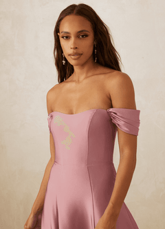 Christian Siriano Bridal for Azazie 1002 Bridesmaid Dresses Dusty Rose A-Line Off the Shoulder Stretch Satin Convertible Dress image5