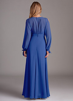 Azazie Matilda Brautjungfernkleider A-Linie Langarm Chiffon Kleid Königsblau image5