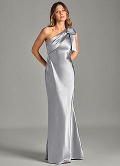 Azazie Yuanna Bridesmaid Dresses Silver Mermaid One Shoulder Metallic Satin Dress image5