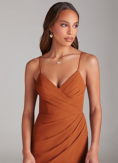 Azazie Maci Bridesmaid Dresses Cinnamon Sheath Pleated Chiffon Dress image5
