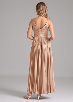 Azazie Raychelle Robes de demoiselle d'honneur Robe Trapèze en Satin extensible Plissée Rose Perle image4