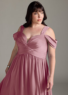 Azazie Lianne Bridesmaid Dresses Vintage Mauve A-Line Off the Shoulder Stretch Satin Dress image14