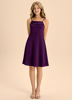 Azazie Anselie Junior Linia A Pofałdowany Satyna elastyczna Mini Młodsza druhna Sukienka image5