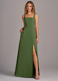 Azazie Debra Bridesmaid Dresses Olive A-Line with Pockets Chiffon Convertible Dress image1