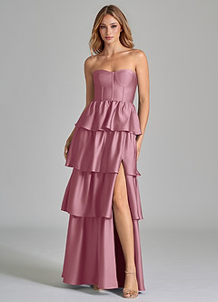 Azazie Faye Vestidos de madrinha de casamento Vestido Vintage Malva de Cetim elástico de Linha A com Ruched image4