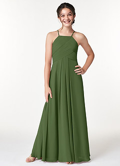 Azazie Ginger Junior Olive A-Line Pleated Chiffon Dress image1