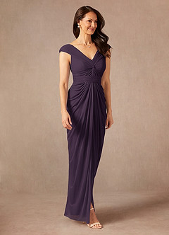 Azazie Lisolette Mother of the Bride Dresses Plum Sheath Pleated Mesh Dress image5
