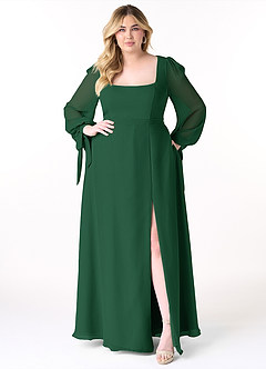 Azazie Leonia Bridesmaid Dresses Dark Green A-Line Long Sleeve Chiffon Dress image11