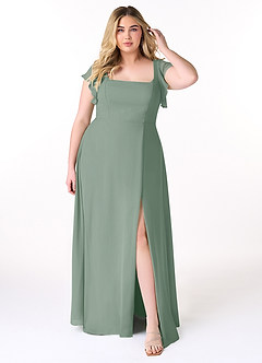 Azazie Bondi Bridesmaid Dresses Silver Sage A-Line Ruffled Chiffon Dress image7